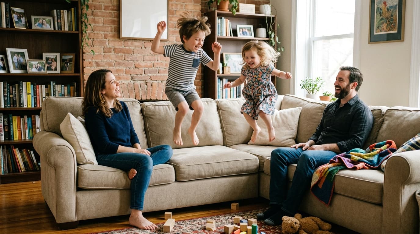 A family together in their living room